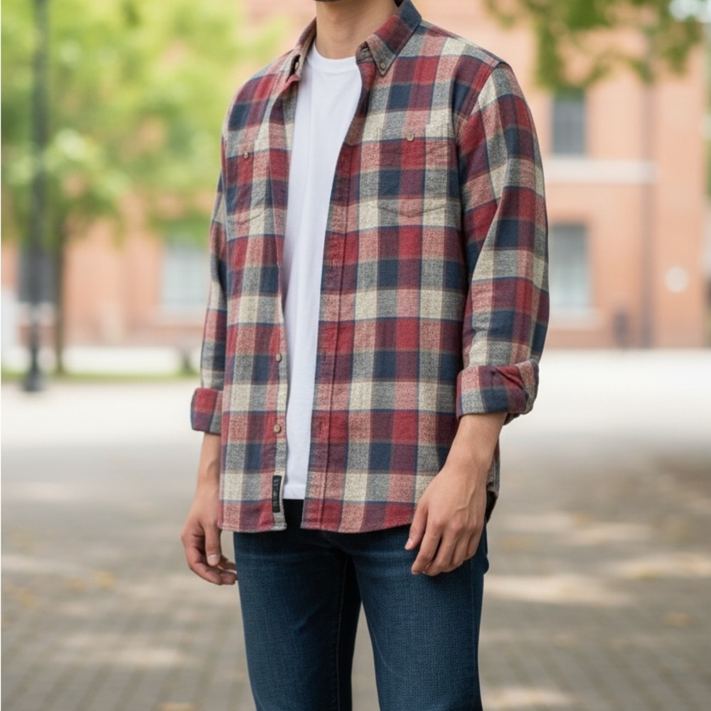 Original Weatherproof Gingham Plaid Flannel Button Up‎ Long Sleeve